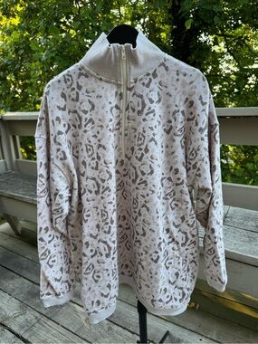 Aerie Good Vibes Oversized Leopard Print Quarter-Zip Sweatshirt | XS